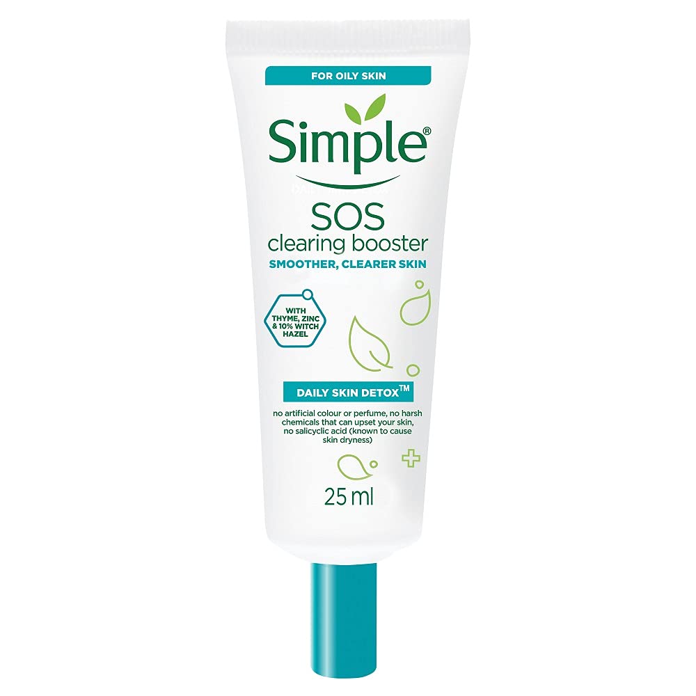 Simple Daily Skin Detox SOS Clearing with thyme, zinc, and witch hazel Booster long-lasting shine & blemish control 25ml - Packaging May Vary