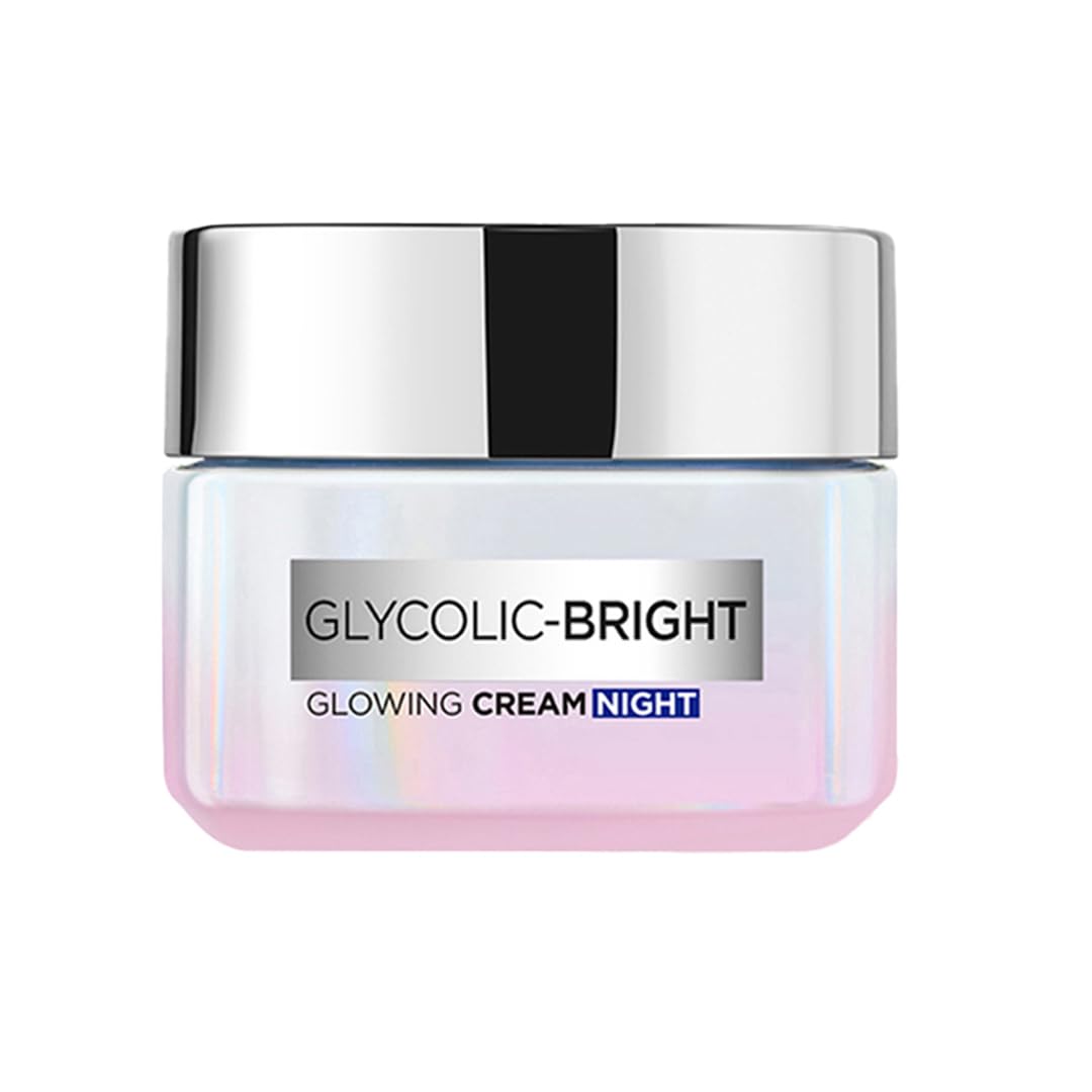 L'Oreal Paris Glycolic Bright Glowing Night Cream, 50ml | Overnight Brightening Cream with Glycolic Acid that Visbily Minimizes Spots & Reveals Glowing skin