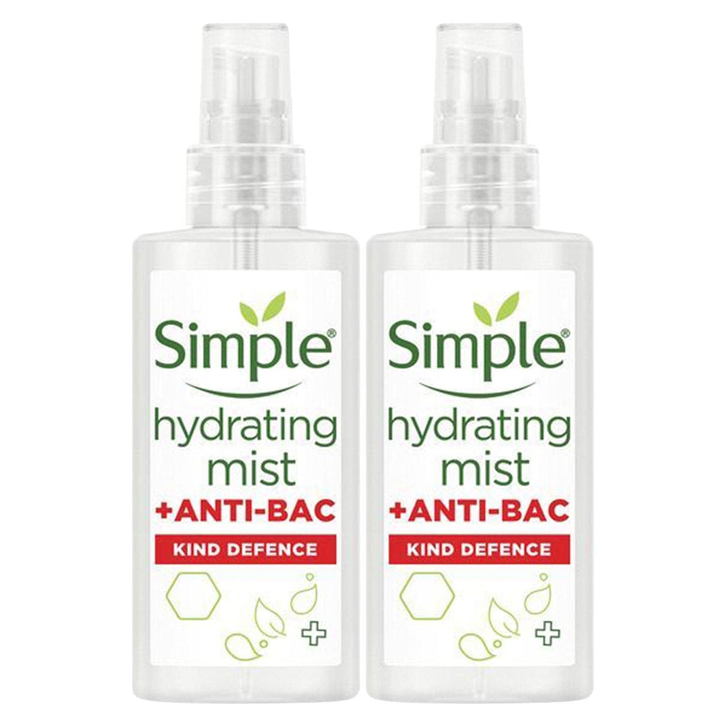 2 Pack of Simple Hydrating Mist + Anti-Bacterial Kind Defence Protect Mist 125ml