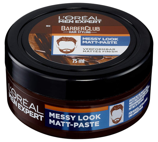 L'Oréal Men Expert L'Oréal Men Expert Barber Club, Messy Look Matt Paste, Hair Wax with Strong Hold, Malleable, Flexible Structure, Hair Paste for Men, 75 ml