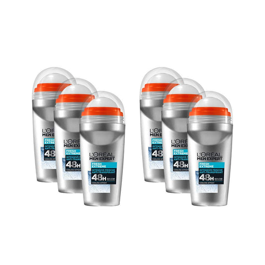 L'Oréal Men Expert Cooling Deodorant for Men, Intensive Deodorant for 48 Hours, Ultra Cooling Effect, Fresh Extreme, 6 x 50 ml